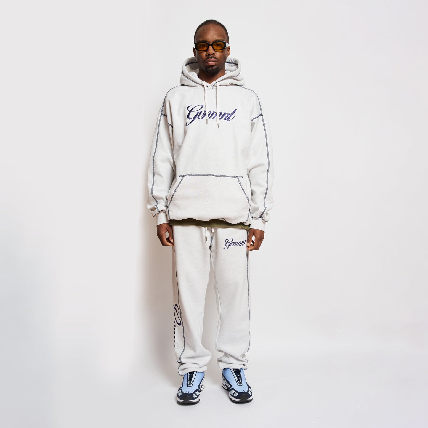 Scripted Embroidered Hoodie - Light Heather / Navy