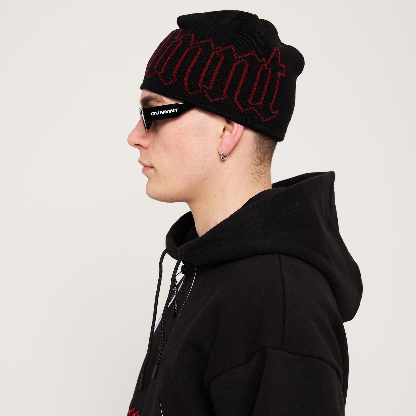 Old English Beanie - Black / Red