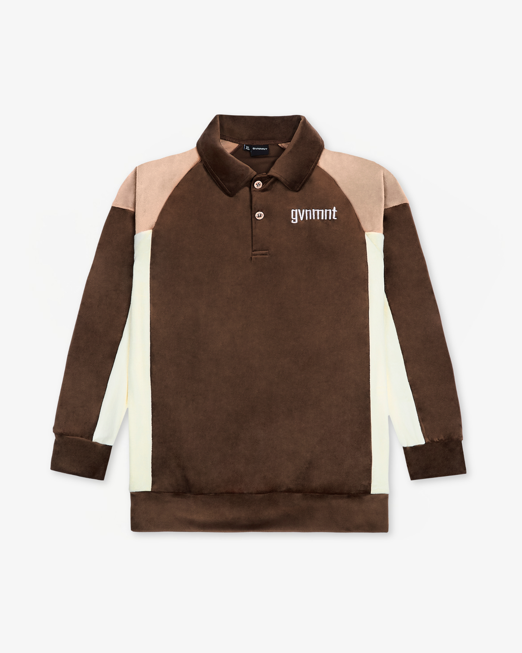 Velour Longsleeve Polo - Brown / Peach / Cream