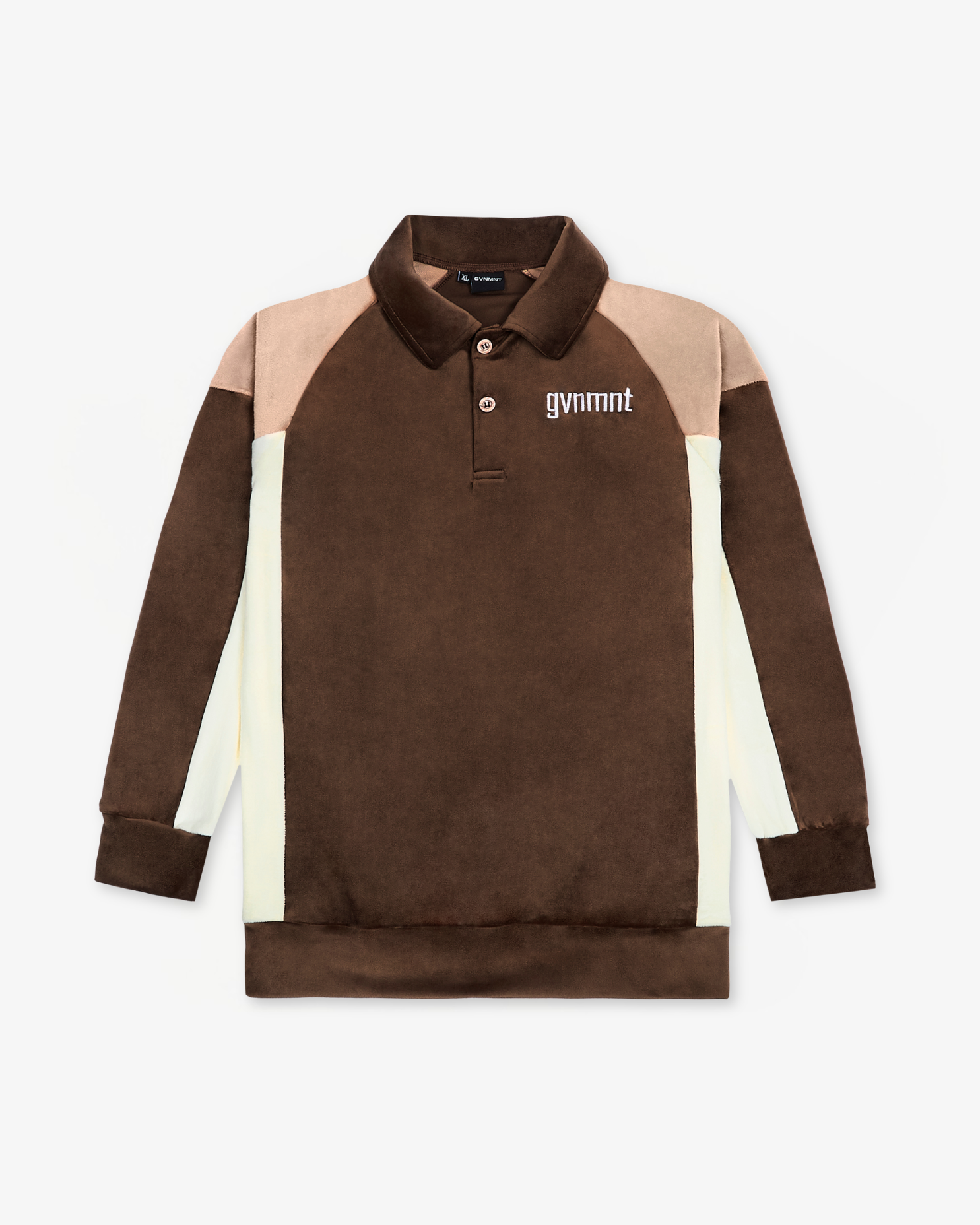 Velour Longsleeve Polo - Brown / Peach / Cream