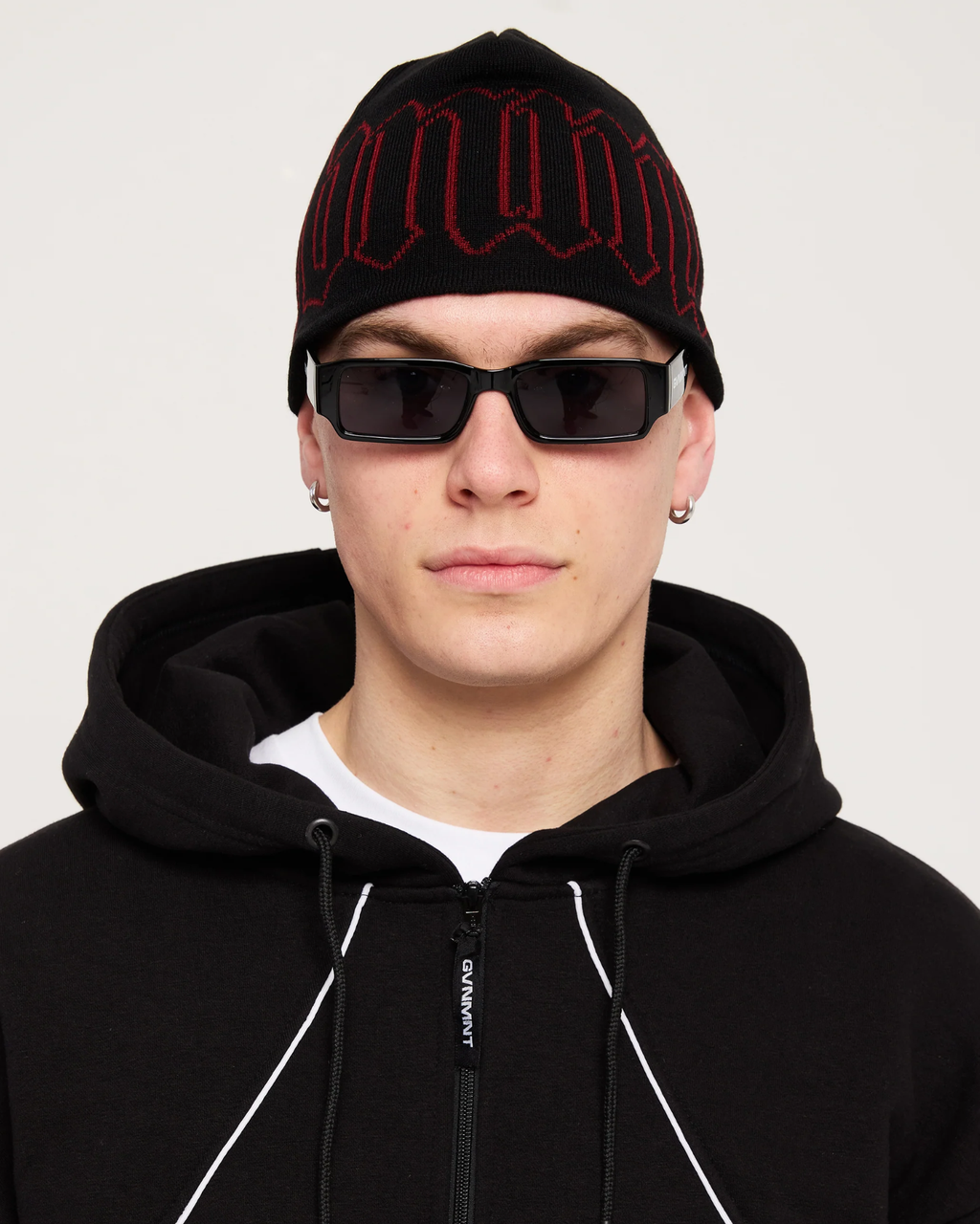 Old English Beanie - Black / Red