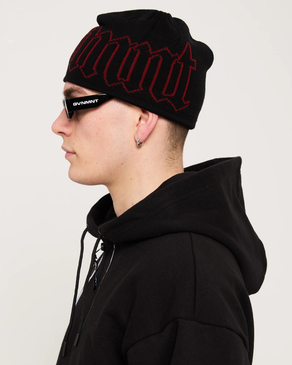 Old English Beanie - Black / Red