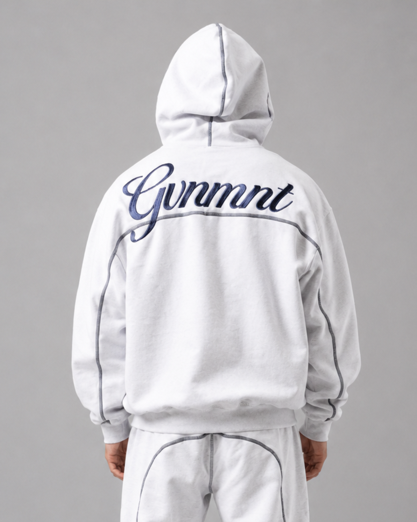 Scripted Embroidered Hoodie - Light Heather / Navy