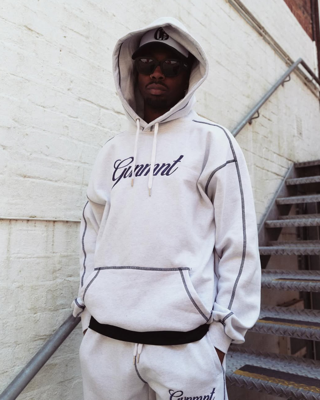 Scripted Embroidered Hoodie - Light Heather / Navy