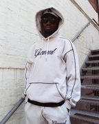 Scripted Embroidered Hoodie - Light Heather / Navy