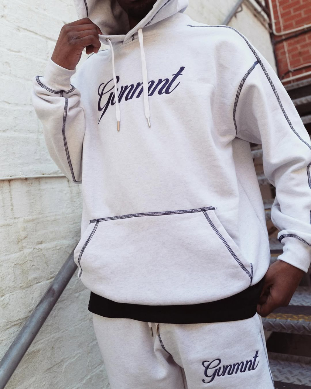 Scripted Embroidered Hoodie - Light Heather / Navy