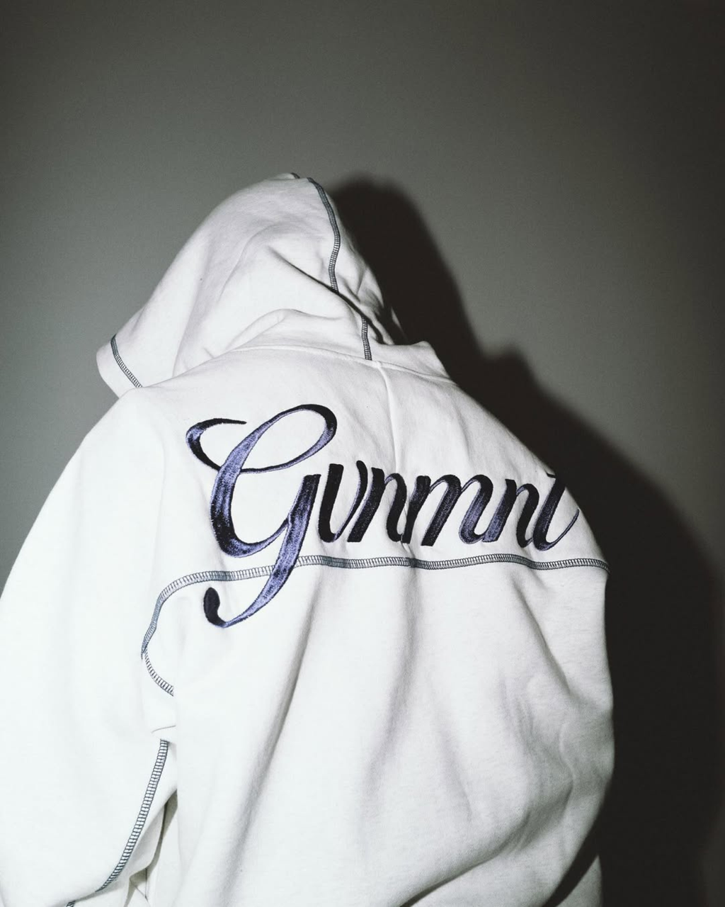 Scripted Embroidered Hoodie - Light Heather / Navy