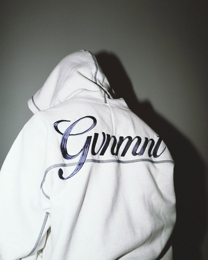 Scripted Embroidered Hoodie - Light Heather / Navy