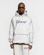 Scripted Embroidered Hoodie - Light Heather / Navy