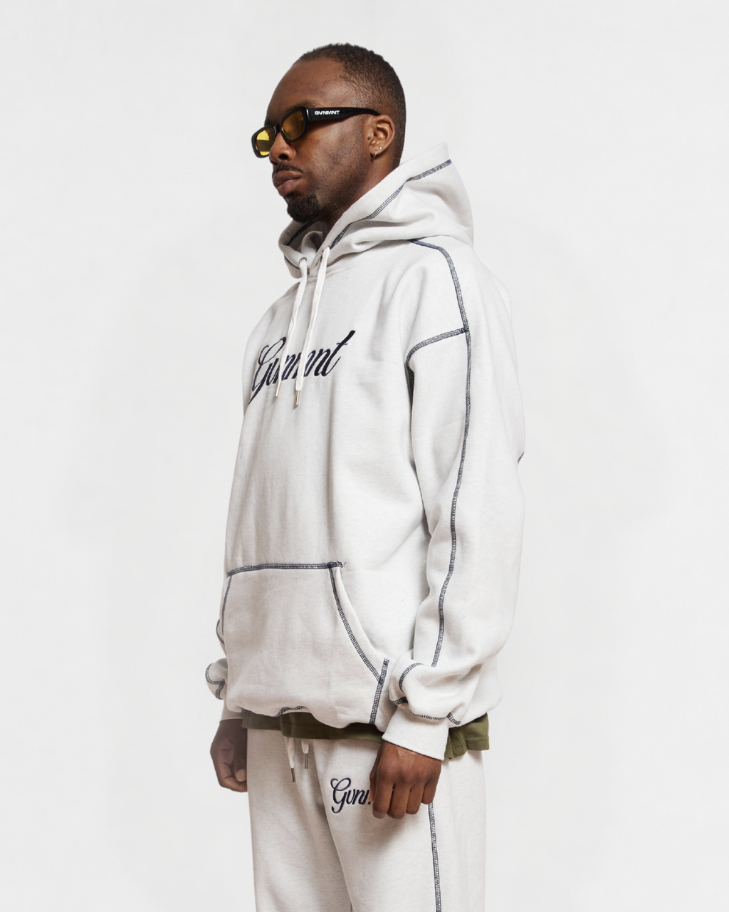 Scripted Embroidered Hoodie - Light Heather / Navy