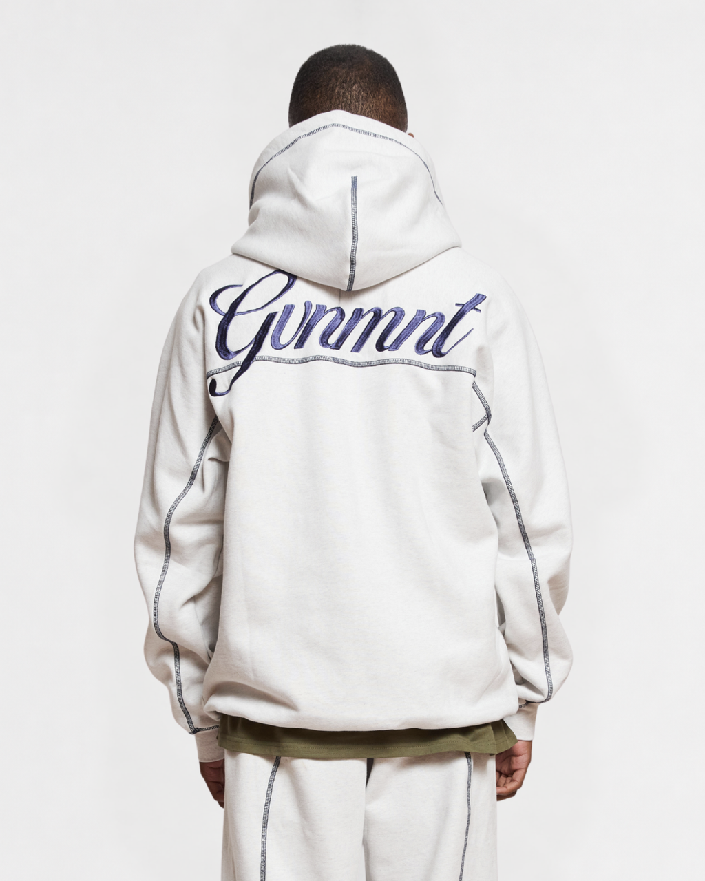 Scripted Embroidered Hoodie - Light Heather / Navy