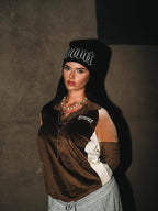 Velour Longsleeve Polo - Brown / Peach / Cream