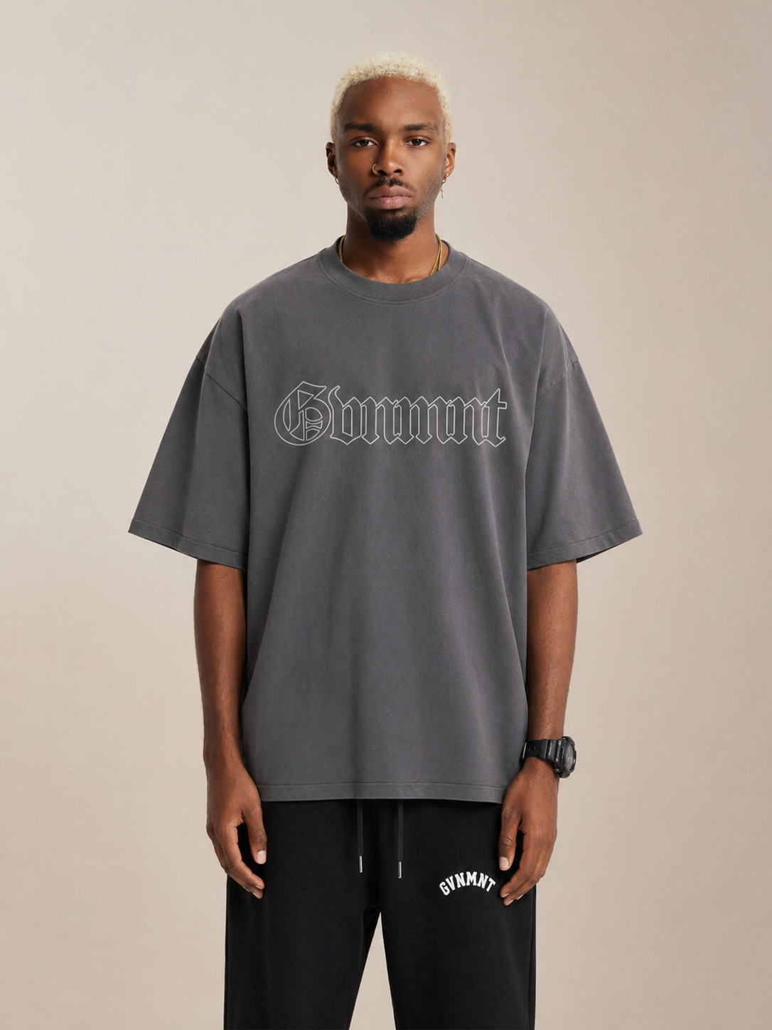 Old English Hollowed Tee - Smoke
