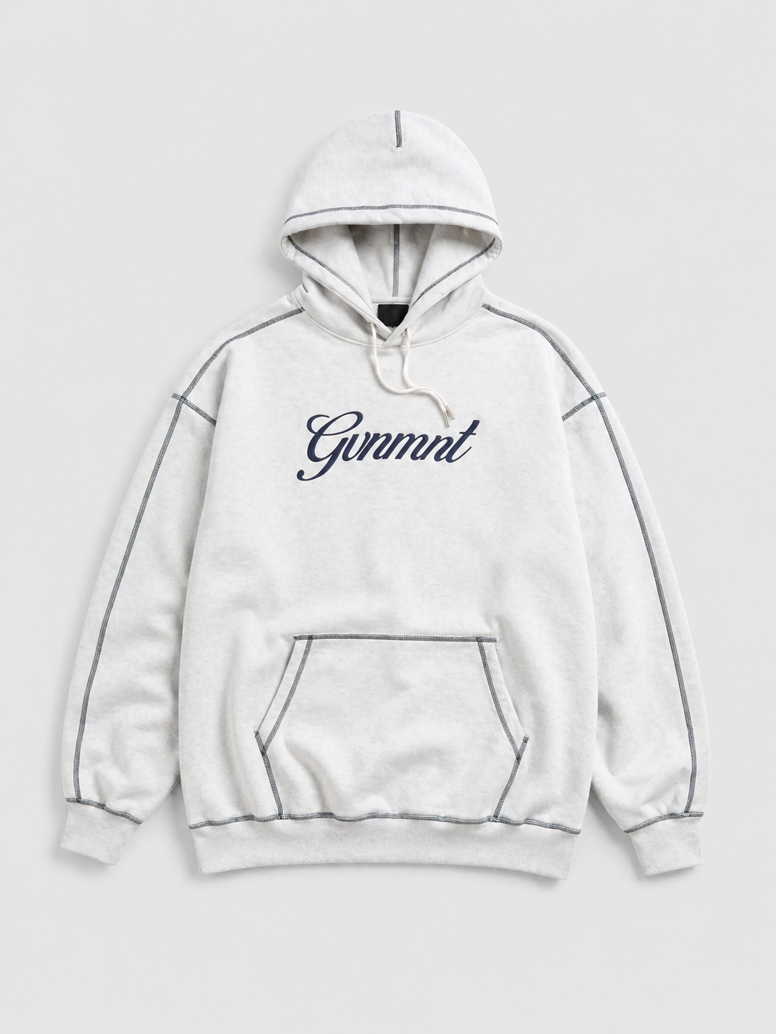 Scripted Embroidered Hoodie - Light Heather / Navy