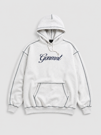 Scripted Embroidered Hoodie - Light Heather / Navy