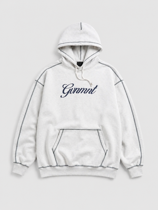 Scripted Embroidered Hoodie - Light Heather / Navy