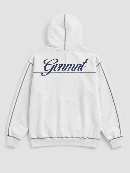 Scripted Embroidered Hoodie - Light Heather / Navy