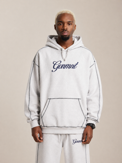 Scripted Embroidered Hoodie - Light Heather / Navy