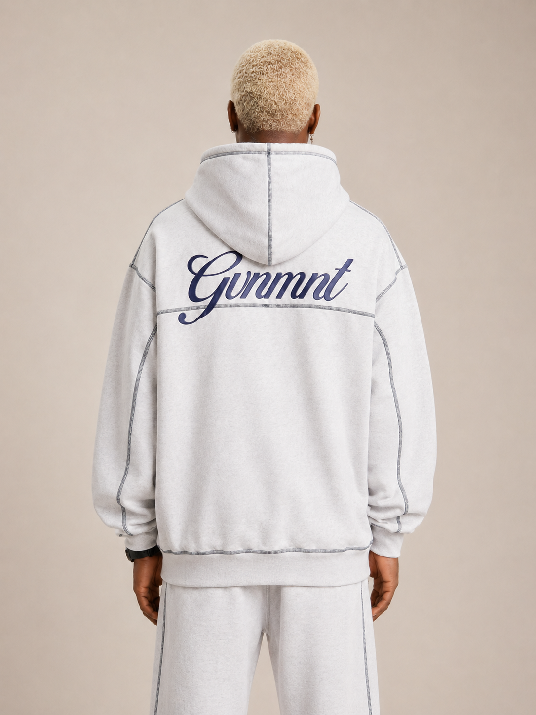Scripted Embroidered Hoodie - Light Heather / Navy