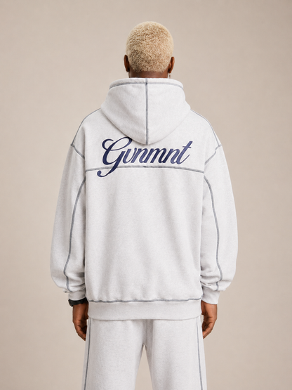 Scripted Embroidered Hoodie - Light Heather / Navy