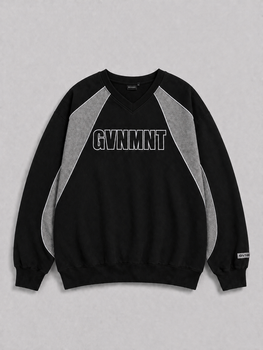 Origins Varsity VNeck  - Black / Heather Grey