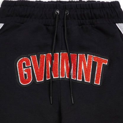 Chenille Varsity Shorts - Black / Grey / Orange