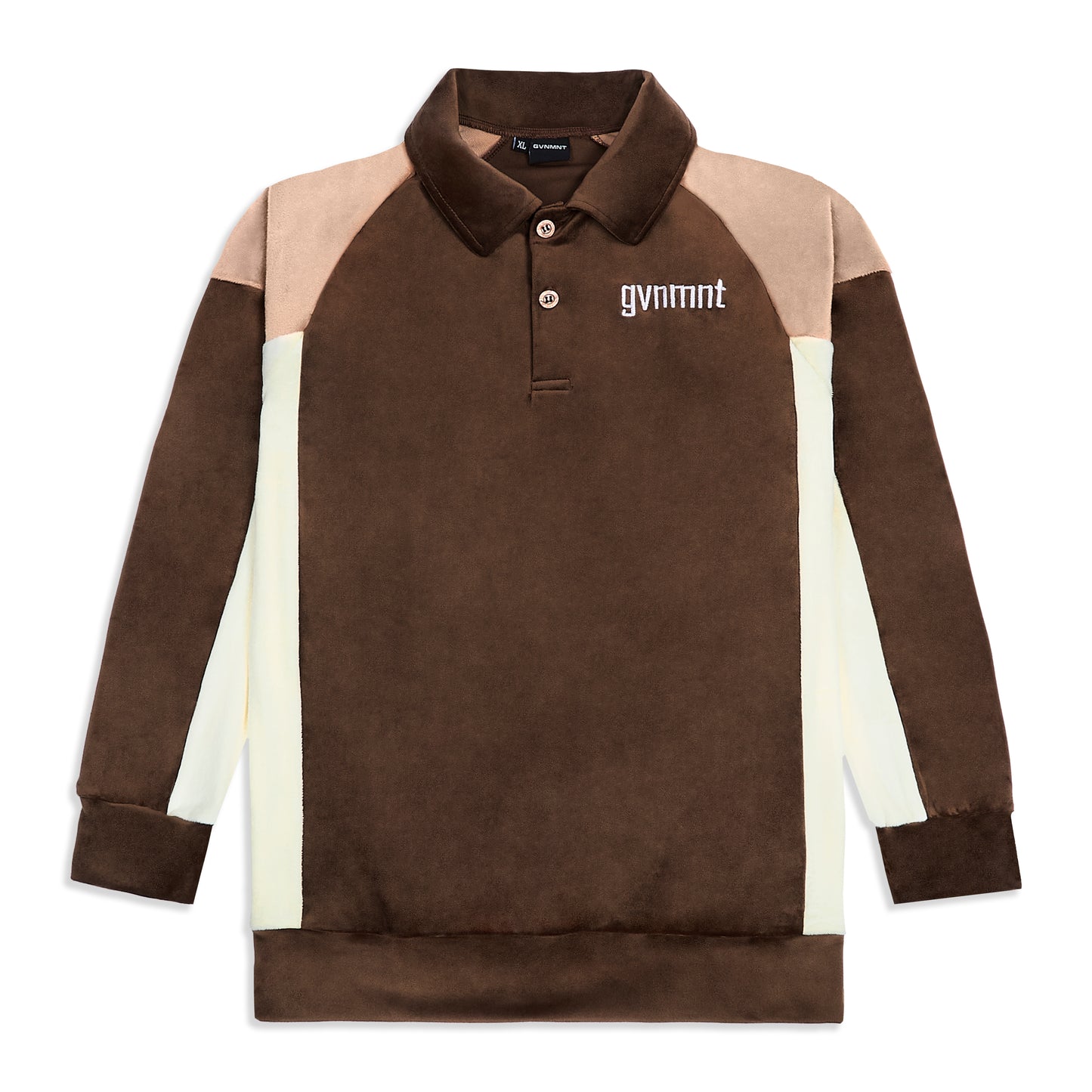 Velour Longsleeve Polo - Brown / Peach / Cream