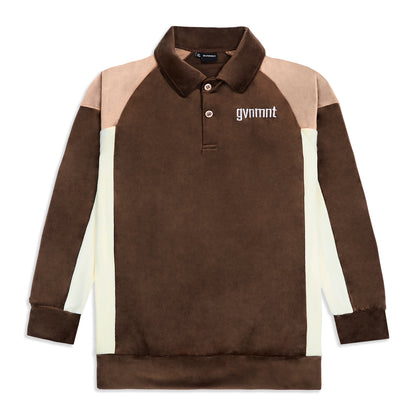 Velour Longsleeve Polo - Brown / Peach / Cream