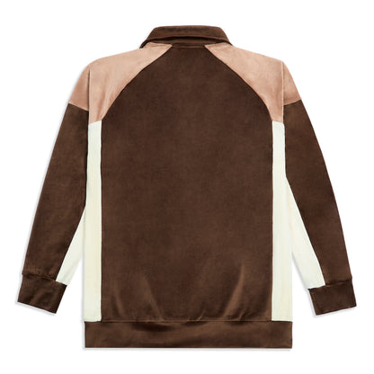 Velour Longsleeve Polo - Brown / Peach / Cream