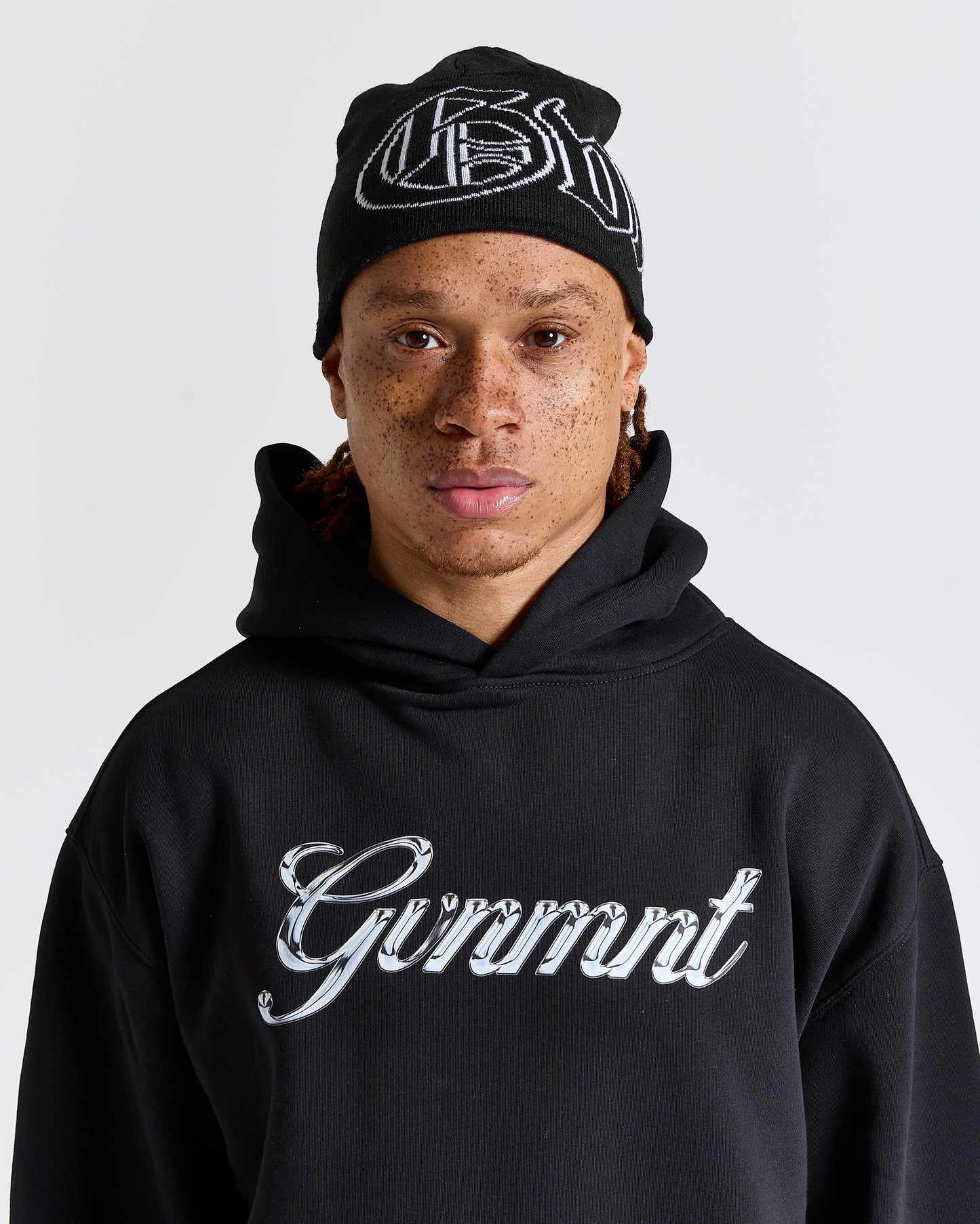 Old English Beanie - Black / White