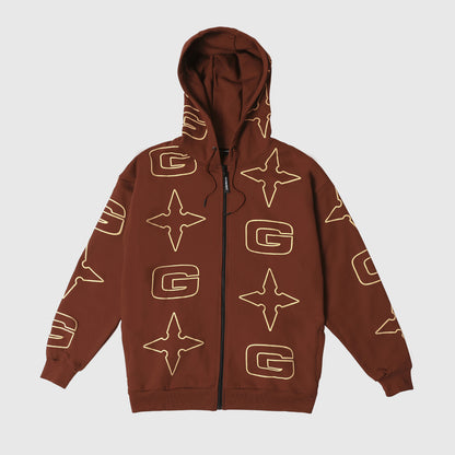 G* Zipped Hoodie - Brown / Cream