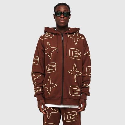 G* Zipped Hoodie - Brown / Cream