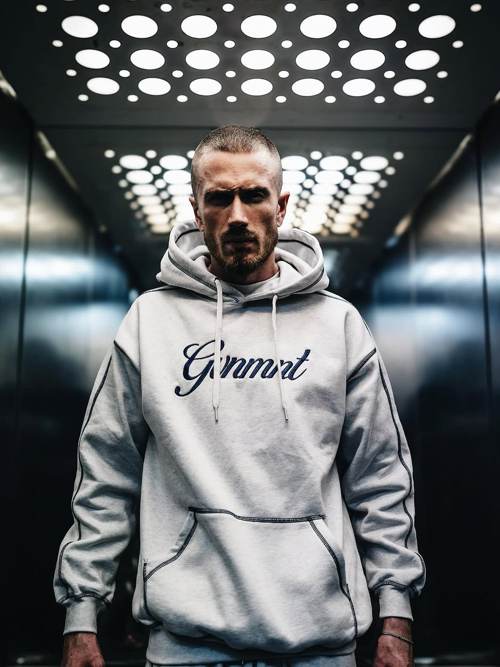 Scripted Embroidered Hoodie - Light Heather / Navy