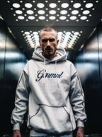 Scripted Embroidered Hoodie - Light Heather / Navy