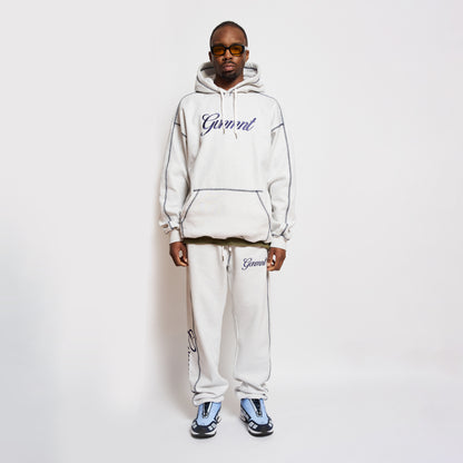 Scripted Embroidered Hoodie - Light Heather / Navy