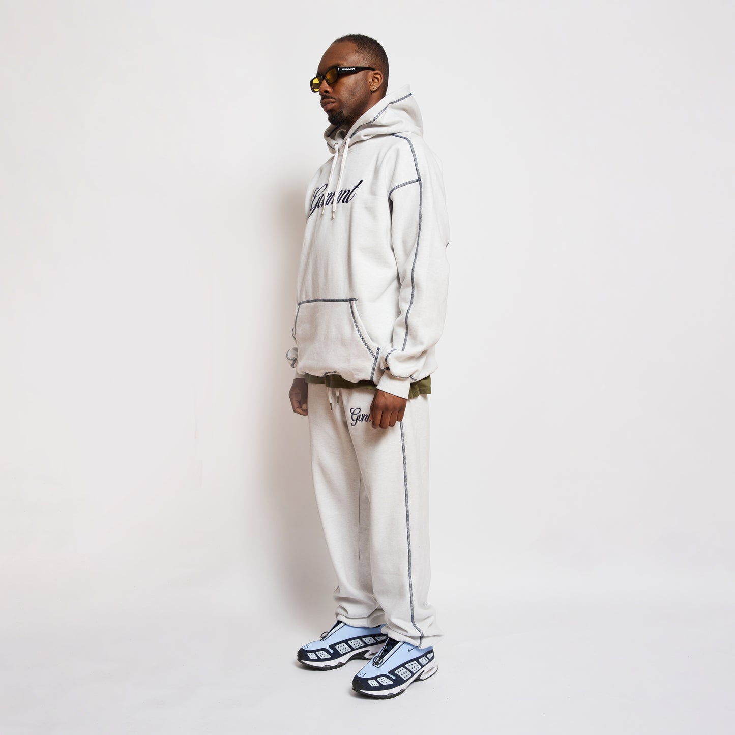 Scripted Embroidered Hoodie - Light Heather / Navy