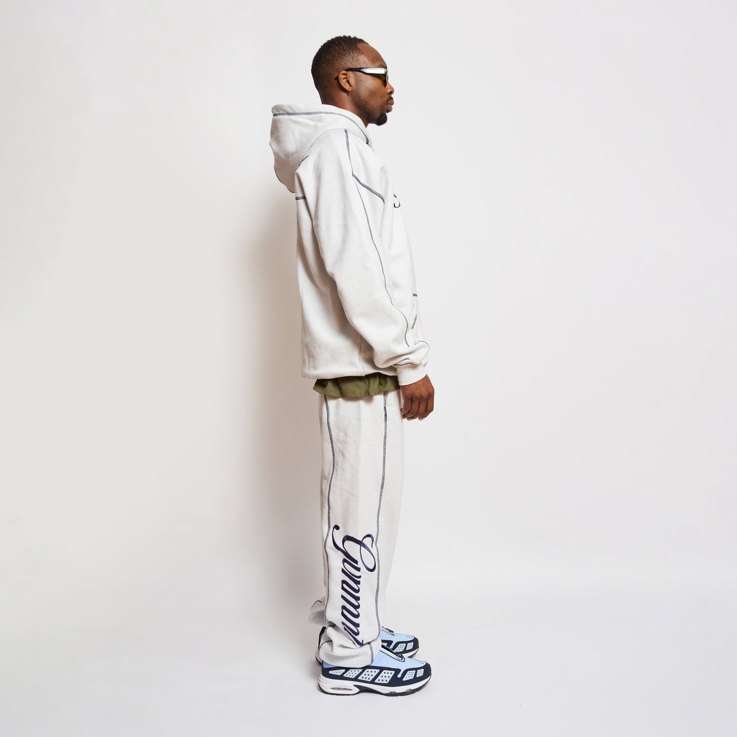 Scripted Embroidered Hoodie - Light Heather / Navy