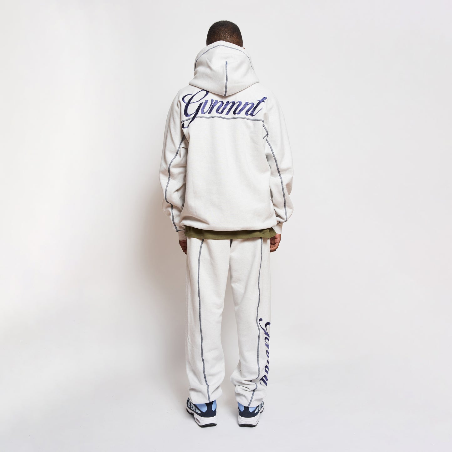 Scripted Embroidered Hoodie - Light Heather / Navy