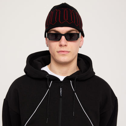 Old English Beanie - Black / Red