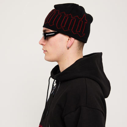 Old English Beanie - Black / Red