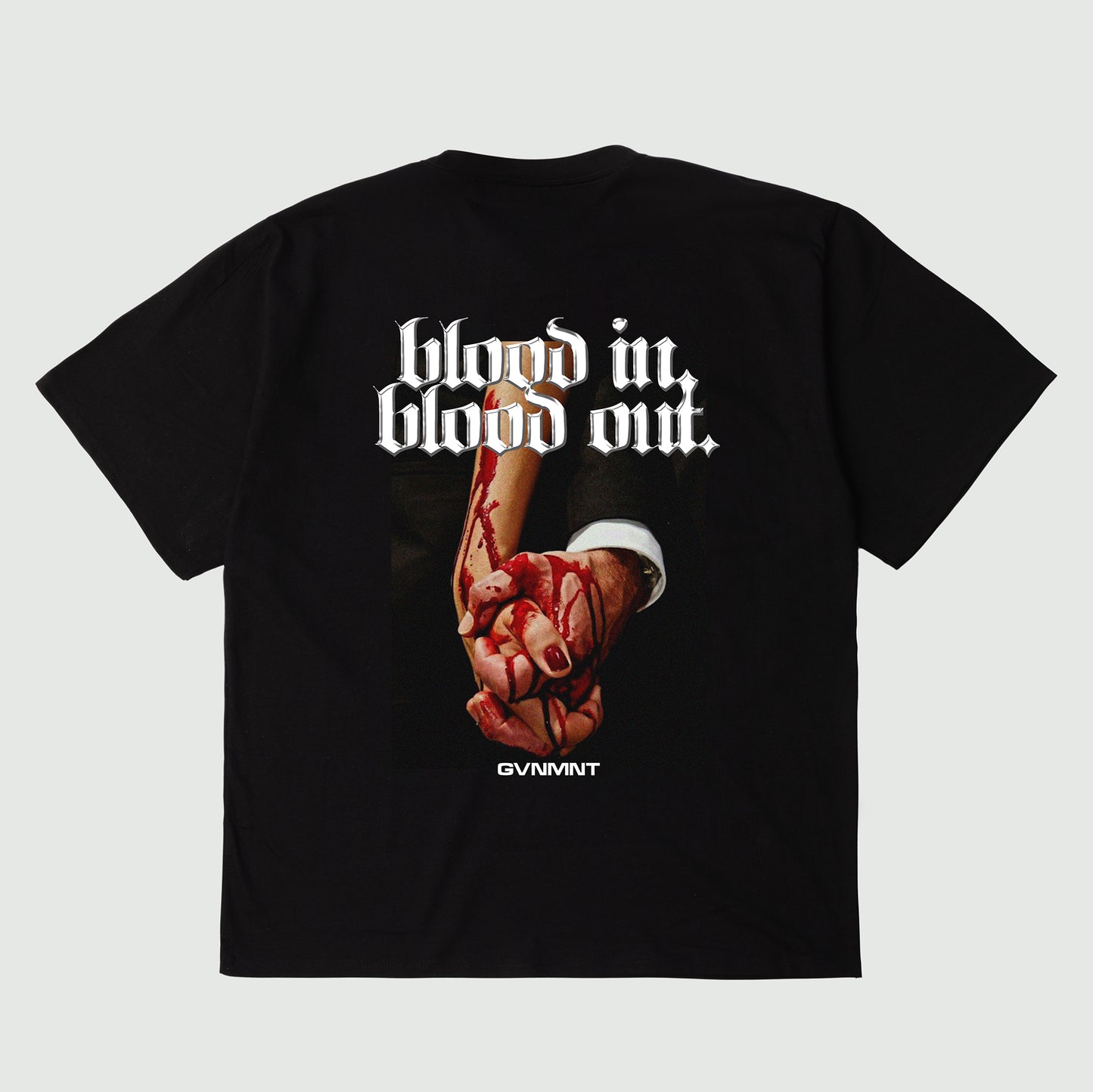 Blood In, Blood Out Tee - Black - GVNMNT Clothing Co', European streetwear.