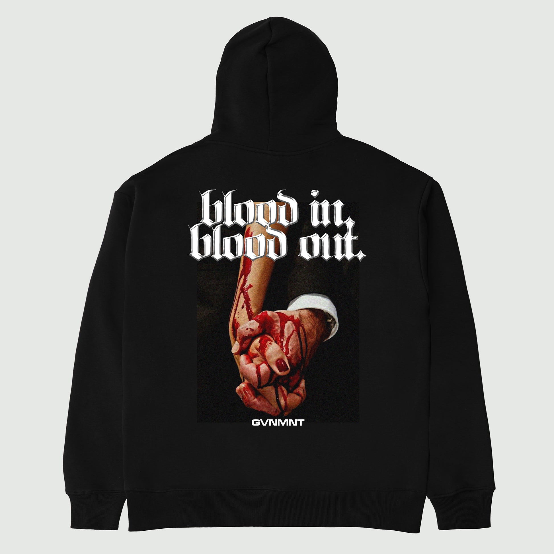 Blood In, Blood Out Hoodie - Black - GVNMNT Clothing Co', European streetwear.